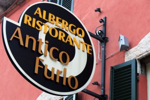 The sign outside of the restaurant says “Albergo Ristorante” meaning hotel and restaurant.