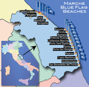 The 17 Blue Flag Beaches of the Marche Region. (CLICK TO ENLARGE)