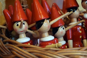 Classic miniature Pinocchio’s sold at the Bartolucci company. Each is crafted and painted by hand. 