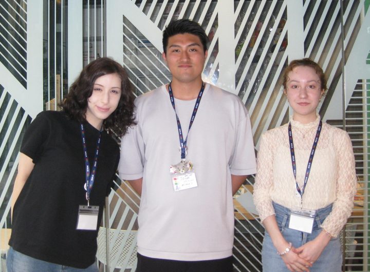 A portrait of Elkeek Kamal Mirvat, Josue Mitsuo Oikawa Melendez and Beatriz Saito by Aya Fisher.
